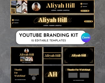 RICH BADDIE YouTube Branding Kit | Editable Canva Templates | Channel Banner Intro Outro Watermark | Luxury Black Gold Aesthetic