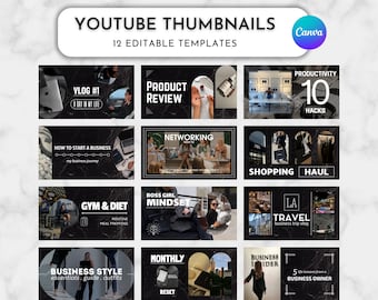 12 YouTube Thumbnails Templates | YouTube Thumbnail | DIY Branding Kit| Vlog Template | Content Creator | Boss Lady Girl Aesthetic
