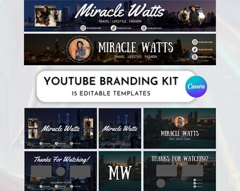 YouTube-brandingkit City Aesthetic, merkenkit voor contentmakers, YT-banners Intro-outrominiaturen, doe-het-zelfcanva-sjablonen