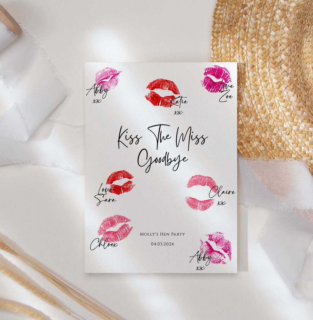 Hen Party Guest Book Kiss the Miss Goodbye Bachelorette Party Miss to