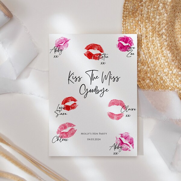 Bachelorette Party Guest Book | Hen Party Guest Book | Kiss The Miss Goodbye | Bachelorette Party | Hen Do Keepsake | Hen Night Games