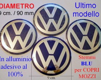 VOLKSWAGEN Vw 9 cm 90 mm BLAU Blau Azul Blau Nabenabdeckungen Aufkleber Nabenkappen Abdeckungen Tapacubos Couvre-Moyeuxe