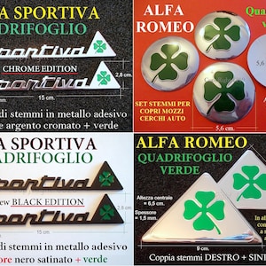 ALFA ROMEO SPORTIVA Quadrifoglio Verde Radkappen Metall Aufkleber Emblem Logo Fries Schriftzug Rückseite Emblem Kappe Räder