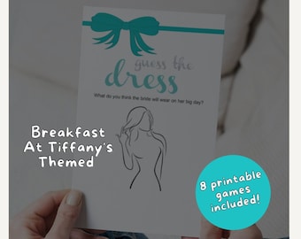 Desayuno en Tiffanys Juegos temáticos de despedida de soltera / Pictionary, Quién la conoce mejor, Él dijo que ella dijo, ¿Preferiría ella?, Adivina el vestido, y más