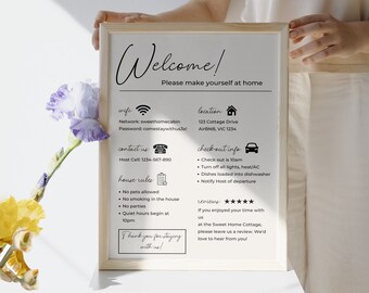 Welcome Sign for Airbnb Hosts, Vacation Rental Printable, Guest Arrival Poster, Template for VRBO, Things to Know, Beach House Rules, Wifi