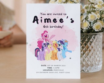 Editable My Little Pony Birthday Invitation | Simple Little Pony Invite | Electronic MLP e invitation | Text pony party invites | minimal