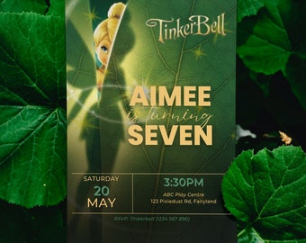 Tinkerbell Birthday Invitation, Tinker Bell Fairy Birthday Party Invites, Template, Printable, Editable Instant Download, Canva, DIGITAL