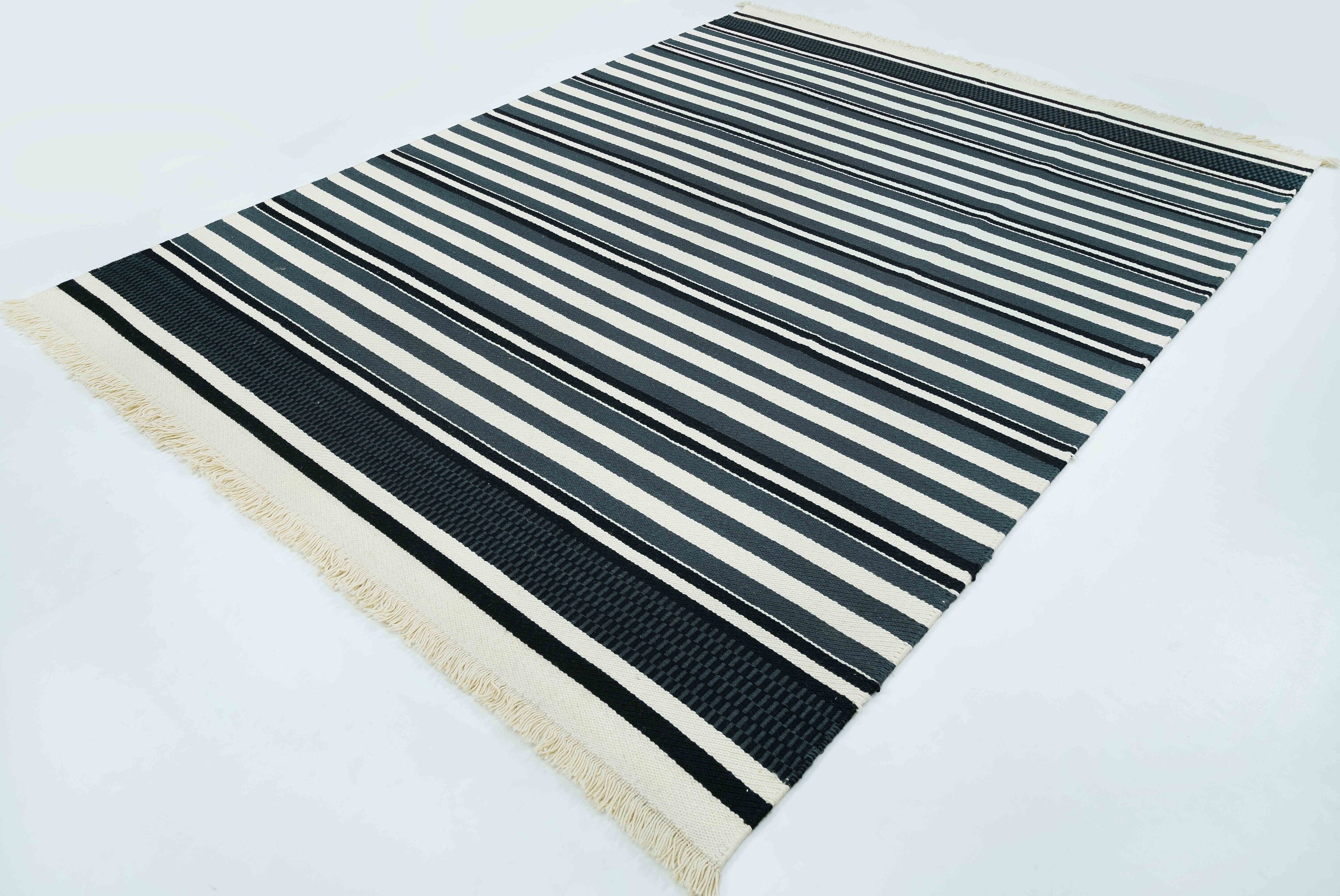 D582) Honeybloom Black Striped Woven Area Rug, 8x10