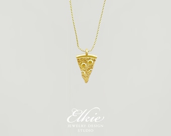 Sparkly Pizza Pendant Chain Necklace, 18k Gold Charm, Unique Jewelry for Food Lovers, Gift for Pizza Lovers, Fun Gift Idea