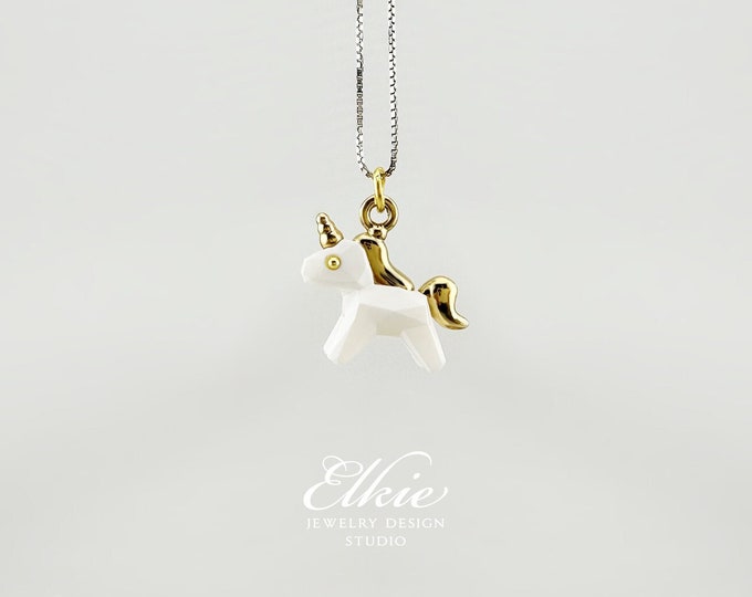 Cute Unicorn Pendant Chain Necklace, 18k Gold Charm, Low Poly, Unique Gift, Gifts For Women Girls, For Special Occasions
