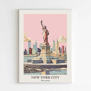 Plakat Retro Statua Wolności NY, Sztuka Ścienna Vintage NYC, Sztuka Krajobrazu Miejskiego, Dekoracja Domu Amerykańskich Zabytków, Plakat Podróży Retro, Dekoracja Akademika w Nowym Jorku