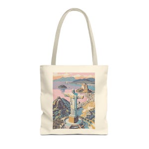 Retro Pop Art Vintage 50s Christ the Redeemer Tote Bag - Retro Rio de Janeiro Bag, Vintage Tote, 50s Tote, Brazil Pop Art Bag, Pop Art Tote