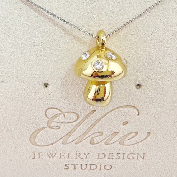 Gold / Rose Gold Mushroom Pendant, Tiny Mushroom Charm Necklace, by Elkie Jewelry