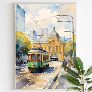 Melbourne Flinders Street Station Watercolor Painting, Melbourne Poster, Melbourne Wall Art, Australia Souvenir, Travel Digital Print