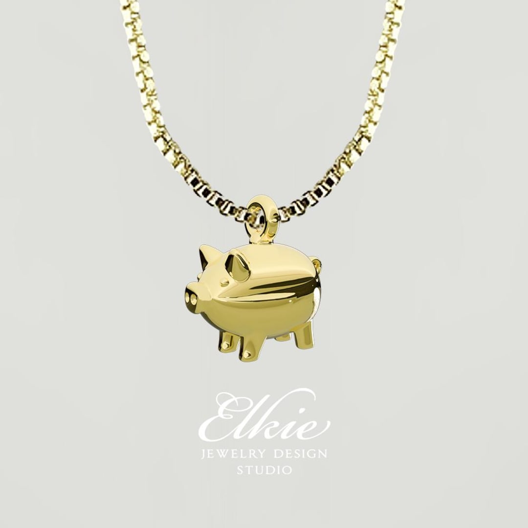 Cute Pig Pendant Chain Necklace, Real 18k Gold Plated Pig Charm ...