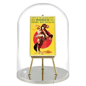 Mini póster publicitario de estilo vintage, impresión en miniatura, de los Días del Oeste Dorado de 1933, con caballete y trípode bañado en oro.