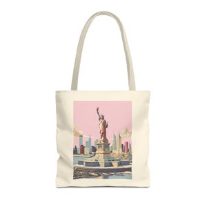 Retro Pop Art New York Statue of Liberty Tote Bag - 50s Vintage Travel Shoulder Bag, Shopping Bag, Beach Tote, Gift for Art Lovers