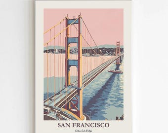 San Francisco Retro Poster Art Print, Vintage Golden Gate Bridge Poster, California Wall Art, Retro Travel Print, California Dorm Decor