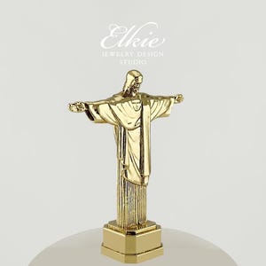 Mini guldpläterad Kristusstaty på LED-lampa, Jesus Kristusstaty, vacker bordsdekoration för religiös dekor, kristen gåva