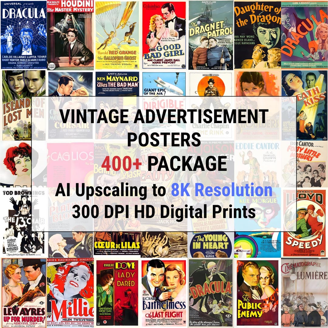 400+ Vintage Advertisement Posters Digital Prints, AI Upscaled 8K ...