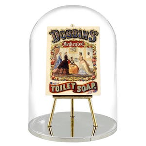 Mini póster publicitario de estilo vintage con jabón de tocador medicado Dobbin's, década de 1860, con trípode y caballete chapado en oro.