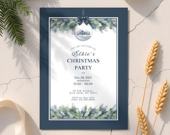 Weihnachtsfeier Einladung Vorlage, Elegante Winter Urlaub Gathering einladen, bearbeitbare Canva, druckbare Xmas Party Digital Download