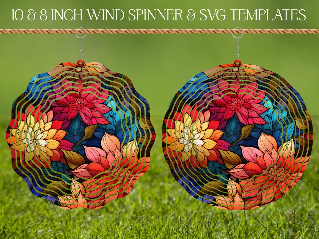 Flowers Wind Spinner Stained Glass Sublimation Design Template, Wind ...