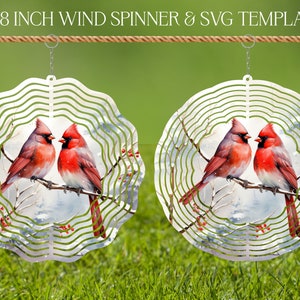 Modello di progettazione di sublimazione in vetro colorato di Cardinal Bird Wind Spinner SVG, sublimazione rotonda da 10 e 8 pollici, filatori appesi di Natale png