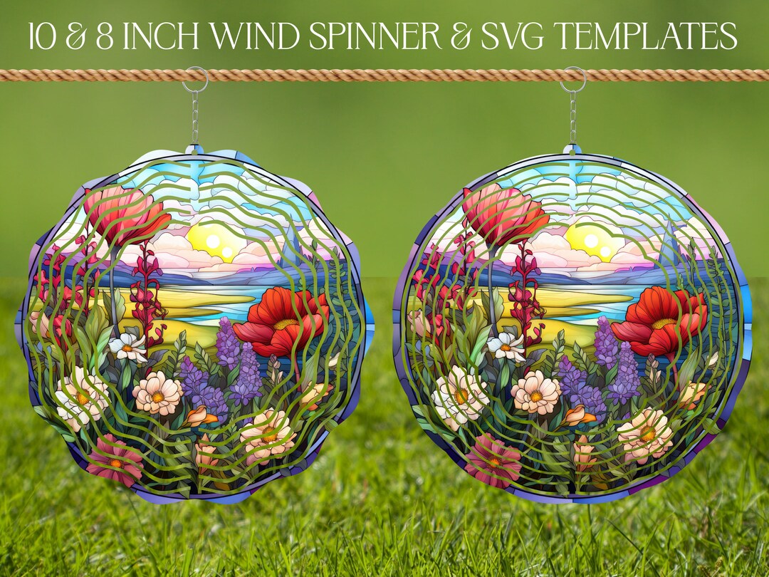 Wildflowers Wind Spinner Stained Glass Sublimation Design Template ...