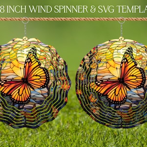 Papillon Wind Spinner Stained Glass Sublimation Design Template, Wind Spinner SVG, 10 et 8 pouces Round Sublimation, Hanging Spinners png
