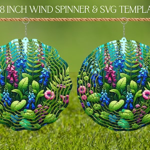 Modèle de conception de sublimation de vitrail de fleurs de vent Spinner, SVG de Spinner de vent, sublimation ronde de 10 et 8 pouces, filateurs suspendus png