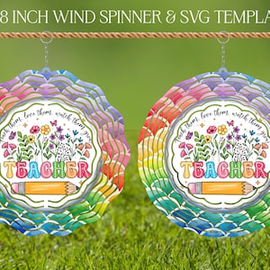Modèle de conception de sublimation de vitrail fleurs sauvages de l'enseignant essoreuse SVG, essoreuses rondes suspendues de 10 et 20 pouces png leur enseigner