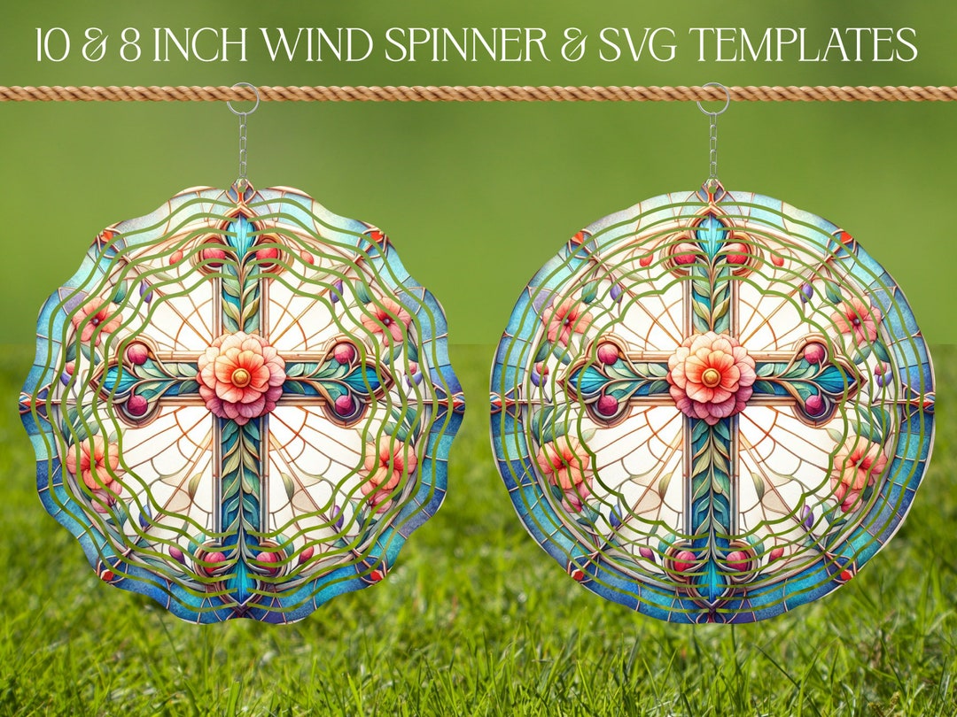 Cross Flower Wind Spinner Stained Glass Sublimation Design Template ...