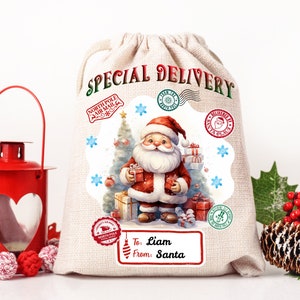 Saco de Papai Noel Design de sublimação PNG, Saco de presente de Natal Saco de arquivo PNG 20X27 polegadas Papai Noel com presentes Download digital Entrega no Pólo Norte