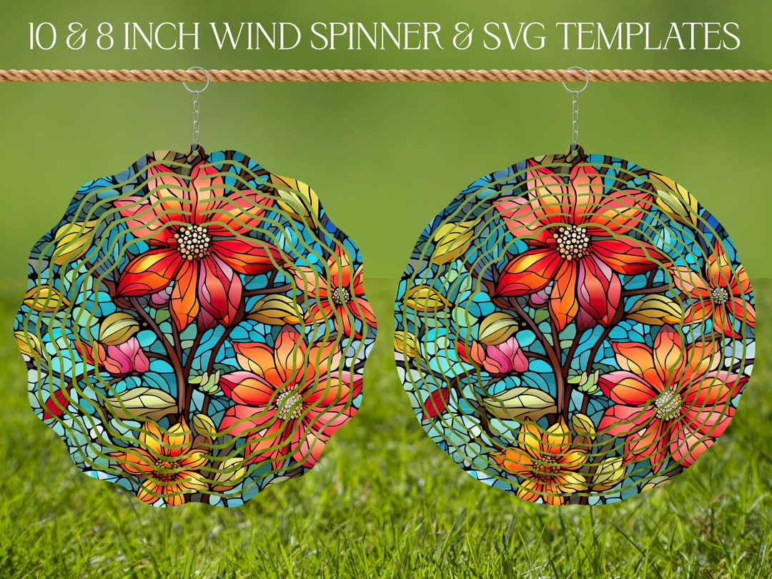Flowers Wind Spinner Stained Glass Sublimation Design Template, Wind ...