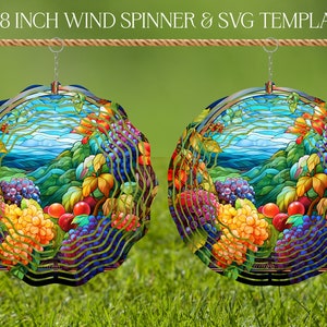 Wind Spinner gebrandschilderd glas sublimatie ontwerpsjabloon, Wind Spinner SVG, 10 & 8 inch ronde sublimatie, hangende spinners png fruitbloemen