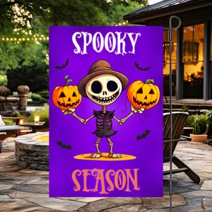 Garden Flag Sublimation Design 12x18, Skeleton Spooky Season, Digital Download Design, PNG, Garden Porch Decor Art, Yard Sign, Event Banner