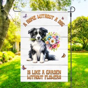 Garden Flag Sublimation Design 12x18, Cute Puppy With Flowers, Digital Design PNG, Garden Decor Art, Yard Sign, Event Banner, Funny Dog Flag