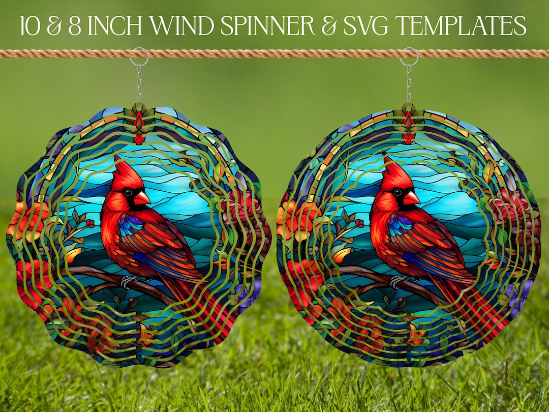 Cardinal Bird Wind Spinner Stained Glass Sublimation Design Template