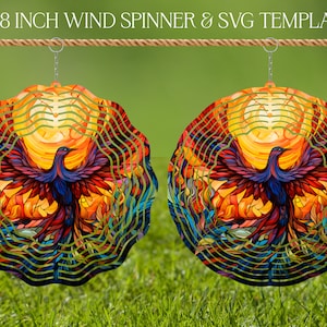 Phoenix Wind Spinner Gebrandschilderd glas sublimatie ontwerpsjabloon, Wind Spinner SVG, 10 en 8 inch ronde sublimatie, hangende spinners png