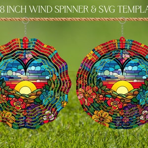 Wind Spinner Stained Glass Sublimation Design Template, Wind Spinner SVG, 10 and 8 inch Round Sublimation, Hanging Spinners png, Heart