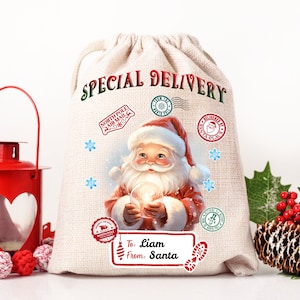 Santa Sack Sublimation Design PNG, Sac cadeau de Noël PNG Fichier Sac de Noël 20X27 pouces Père Noël avec cadeaux PNG Téléchargement instantané numérique