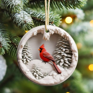 3D Christmas Sublimation Ornaments Designs Download Sublimation Decoration Background Christmas PNG Digital Round Design Cardinal Bird png