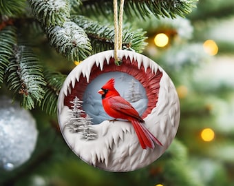 3D Christmas Sublimation Ornaments Designs Download Sublimation Decoration Sublimation Background Christmas PNG Round Design Cardinal Bird