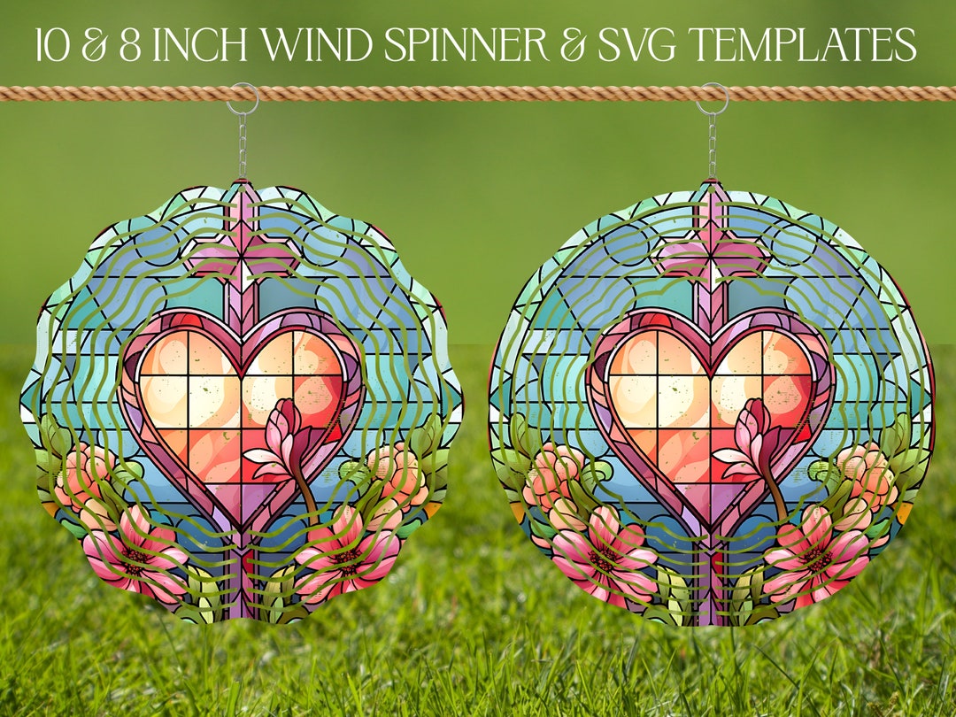 Cross Heart Wind Spinner Stained Glass Sublimation Design Template ...