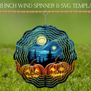 Modelo de design de sublimação de girador de vento de noite estrelada, girador de vento SVG, sublimação redonda de 10 e 8 polegadas, giradores suspensos png, Halloween
