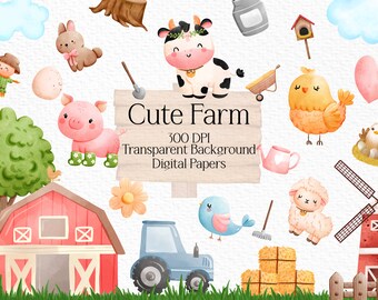 Cute Baby Farm Animals Clipart, Farmyard Watercolor Clip Art, Baby ...