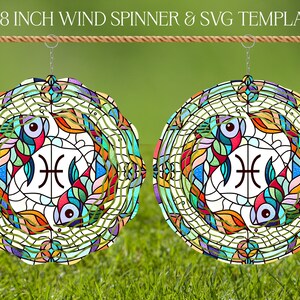 Sterrenbeeld Vissen Wind Spinner Gebrandschilderd glas sublimatie ontwerpsjabloon, Spinner SVG, 10 en 8 inch ronde sublimatie hangende spinners png