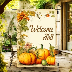 Garden Flag Sublimation Design 12x18, Welcome Fall Pumpkin, Digital Download Design, PNG, Garden Porch Decor Art, Yard Sign, Event Banner