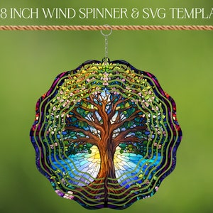 Tree of Life Wind Spinner Stained Glass Sublimation Design Template ...